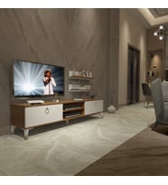 Decoraktiv Eko 4 Mdf Dvd Gold Tv Ünitesi Tv Sehpası - Parlak Beyaz (Beyaz - Kahverengi)