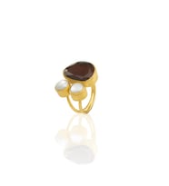 Kadir Jewellery 22 Ayar Altın Kaplama Kadın Zirkon Taşlı Yüzük-El İşçiliği Ve Özel Tasarım (Kahverengi)