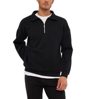 Ghassy Co. Erkek Polo Yaka Oversize Yarım Fermuarlı Sweatshirt (Siyah)
