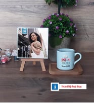 Drama Öğretmeni Fotoğraflı Dekoratif Taş, Ahşap Altlıklı Türk Kahvesi Fincanı Hediye Öğretmenler Günü Hediyesi (Model 1)