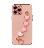 Ally iPhone 11 Pro Max 6.5inç Kılıf Kalp Bileklik Tutuculu Lüx Silikon Askılı Kılıf (Pembe)