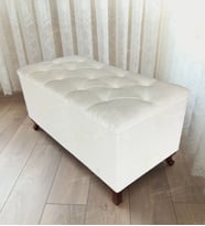 Lüks Sandıklı Kapitoneli Ayakucu Puf Bench 100 cm Ceviz Ayak (Beyaz)