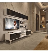 Decoraktiv Eko 5 Slm Dvd Silver Tv Ünitesi Tv Sehpası - Parlak Beyaz (Siyah - Beyaz)