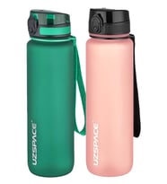 Uzspace 2'li Tritan Matara Seti 1000 ml Büyük Boy 14 Farklı Renk Seçeneği FiftyFifty (Mint Yeşili - Somon Pembe)