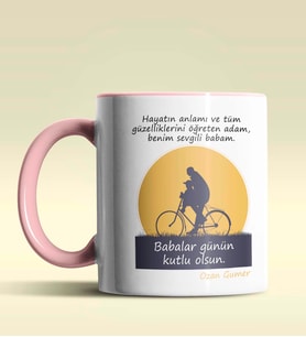 Kişiye Özel Babalar Günü Mesajlı 4 Tasarımlı Siyah Kupa Bardak (Pembe)