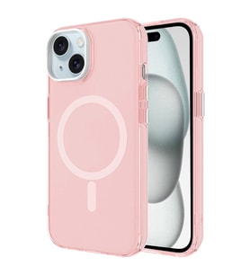 iPhone 15 Kılıf Magsafe Şarj Özellikli Buzlu Transparan C-Pro Sert Kılıf (Pembe)