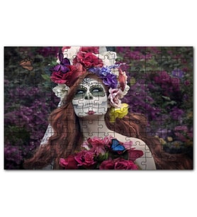 Cakapuzzle Ölülerin Günü Kadın Çiçekler ve Kelebekler Puzzle Yapboz MDF (Ahşap) (1000 Parça)