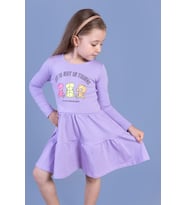 Toontoy Kız Çocuk Ayıcık Baskılı Elbise (Lila)