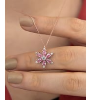 Papatya Silver 925 Ayar Gümüş Zirkon Taşlı Kamelya Çiçeği Kadın Kolye (Pembe)