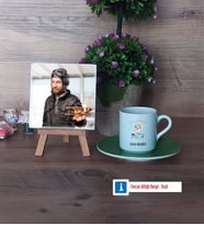 Pilot Fotoğraflı Dekoratif Taş, Ahşap Altlıklı Türk Kahvesi Fincanı Hediye (Model 9)
