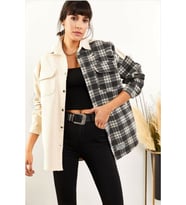 Kadın  Boyfriend Oversize Eskitmeli  Jeans Kot Ceket(Açıklamayı okumanız önemli!) (Siyah - Beyaz)