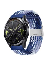 Sneezy Huawei Watch 4 46mm-Watch 4 Pro 22mm Uyumlu Metal Klips Solo Fiberlink Örgü Kordon (Beyaz-Mavi)