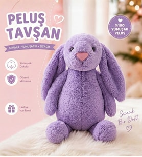 Uzun Kulak Uyku Arkadaşım Bunny Peluş Tavşan 65 cm - Çocuğunuzun Uyku Arkadaşı (Lila)