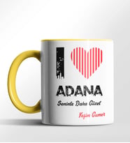 Kişiye Özel Adana Seninle Daha Güzel Tema Siyah Renk Kupa (Sarı)