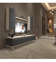 Decoraktiv Eko 5D Mdf Std Krom Ayaklı Tv Ünitesi Tv Sehpası - Beyaz - Pera (Beyaz - Antrasit)