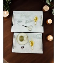 Gümüş Mermer Söz Tepsisi ve Damat Kahve Fincan Tepsisi (Mavi)