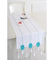 Beyaz Ajurlu İşlemeli Motifli 50x130 cm Runner (Turkuaz)