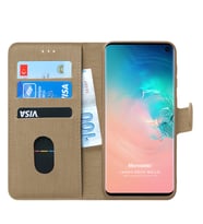 Microsonic Samsung Galaxy S10 Kılıf Fabric Book Wallet (Gold)