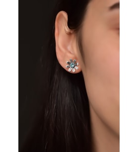 Papatya Silver 925 Ayar Gümüş Mavi Zirkon Taşlı Gönül Çelen Çiçeği Küpe (Rodyum)