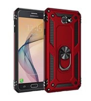 Samsung Galaxy J7 Prime Uyumlu Kılıf Standlı Manyetik Yüzüklü Military Magnetic Ring Polycarbonate and TPU Case (Kırmızı)