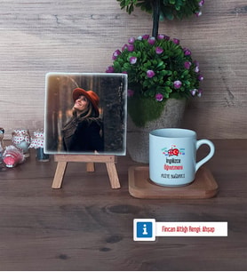 İngilizce Öğretmeni Fotoğraflı Dekoratif Taş, Ahşap Altlıklı Türk Kahvesi Fincanı Hediye Öğretmenler Günü Hediyesi (Model 1)