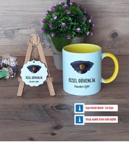 Özel Güvenlik Görevlisi Kupa Bardak Kırmızı ve Ahşap Anahtarlık Hediye (Model 6)