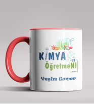 Kişiye Özel Kimya Öğretmeni Tasarım Siyah Renk Kupa Bardak 4 (Kırmızı)