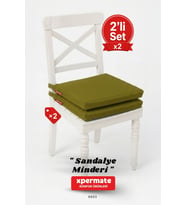 XPERMATE Fermuarlı 2'li Sandalye Minderi Su İtici Kumaş 40x40 cm Sünger Sandalye Minderi Bağcıklı (Yeşil)