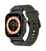 Watch 44mm KRD-101 Titanyum Metal Başlıklı Silikon Kordon (Siyah-Yeşil)
