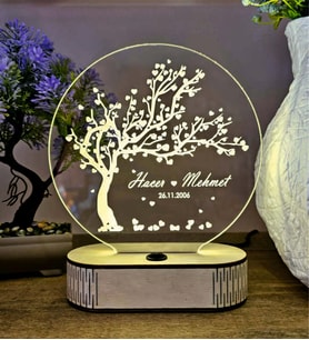 Sevgililer günü, Yıldönümü Ve Özel Günler İçin LED Dekoratif Masa Lambası – Modern Pleksi Gece Lambası (Adaptörlü)
