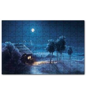 Cakapuzzle Dolunayda Şirin Kulübe ve Bahçede Ağaçlar Puzzle Yapboz MDF (Ahşap) (1000 Parça)