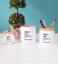 Öğretmen Kupa Bardak Kırmızı Kalemlik ve Anahtarlık (Model 4)