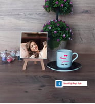 Öğretmene Hediye Fotoğraflı Dekoratif Taş, Ahşap Altlıklı Türk Kahvesi Fincanı Hediye Öğretmenler Günü Hediyesi (Model 7)
