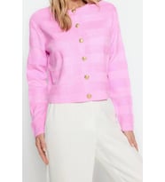 Kadın Modern Tarz Regular Bisiklet Yaka Regular Triko Hırka (Pembe)
