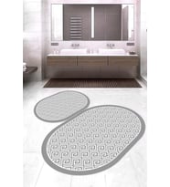 Dijital Baskılı Kaymaz Taban Yıkanabilir Oval 2'li Klozet Takımı Banyo Paspası NOKZ-HS-184 (Gri)