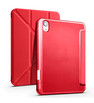 Apple  iPad Mini 2021 (6.Nesil) Kılıf Tri Folding Kalem Bölmeli Standlı Yumuşak Silikon Kılıf (Kırmızı)