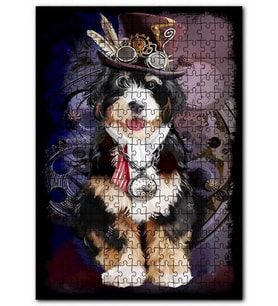 Cakapuzzle Madalyonlu Şapkalı  Gözlüklü Sevimli Köpek Puzzle Yapboz MDF (Ahşap) (255 Parça)