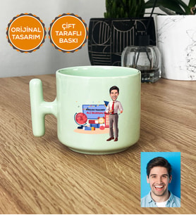 Kişiye Özel Karikatürlü İngilizce Öğretmeni Hediye Pastel T Kupa Erkek İngilizce Öğretmenine Öğretmenler Günü Hediyesi (Yeşil)