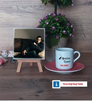 Öğretim Üyesi Fotoğraflı Dekoratif Taş, Ahşap Altlıklı Türk Kahvesi Fincanı Hediye Öğretmenler Günü Hediyesi (Model 6)