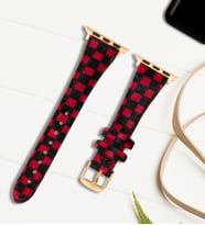 vagave Apple Watch Uyumlu 38 Mm 40 Mm 41 Mm 3 4 5 6 7 Se 8 9 Uyumlu Kadın Deri Kordon Saat Kayışı - Vadiva (Kırmızı Dama)