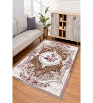Dijital Kaymaz Taban Yıkanabilir Renkli Salon Halısı Mutfak Halısı Yolluk ND-SD-587 (Kahverengi)