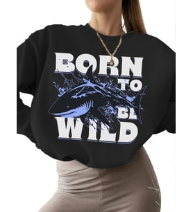 Vahşi· olmak i·çi·n doğdu Baskılı erkek Bej 3 iplik şardonlu Sweatshirt kadın unisex bisiklet yaka (Siyah)
