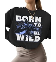 Vahşi· olmak i·çi·n doğdu Baskılı erkek Bej 3 iplik şardonlu Sweatshirt kadın unisex bisiklet yaka (Siyah)