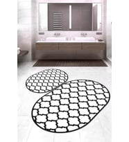 Dijital Baskılı Kaymaz Taban Yıkanabilir Oval 2'li Klozet Takımı Banyo Paspası NOKZ-HS-171 (Beyaz)