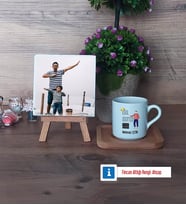 Babalar Günü Hediyesi Fotoğraflı Dekoratif Taş, Ahşap Altlıklı Türk Kahvesi Fincanı Hediye Babaya Doğum Günü Hediyesi (Model 1)