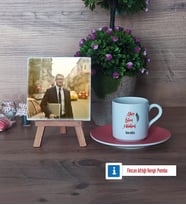Yazı İşleri Müdürü Fotoğraflı Dekoratif Taş, Ahşap Altlıklı Türk Kahvesi Fincanı Hediye (Model 6)