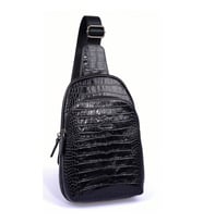 KANGAROO KINGDOM Hakiki Deri Kroko Siyah Unisex Body Bag Sırt Çantası 8155-CS (Siyah)