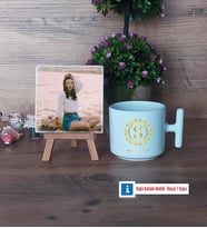 Gold Baş Harf Fotoğraflı Dekoratif Taş, Kupa Bardak Beyaz Hediye (Model 12)