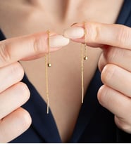 925 Ayar Gümüş Zincirli Top Küpe (Gold)