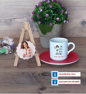 En İyi Diş Hekimi Türk Kahvesi Fincanı Ahşap Altlıklı ve Fotoğraflı Ahşap Anahtarlık Hediye (Model 3)